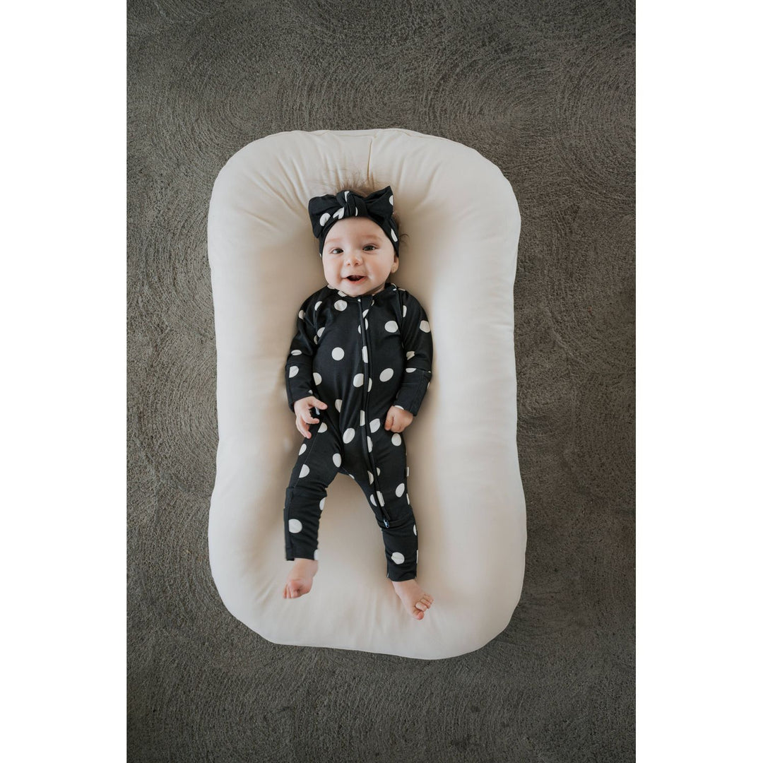 Forever French - Bamboo Zip Pajamas B&amp;W Polka Dot Pajamas Forever French Baby