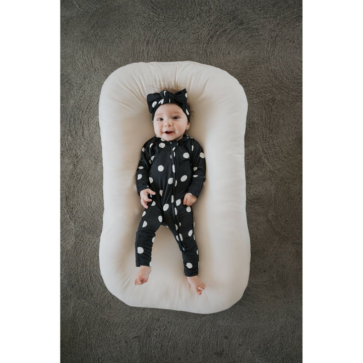 Forever French - Bamboo Zip Pajamas B&amp;W Polka Dot Pajamas Forever French Baby