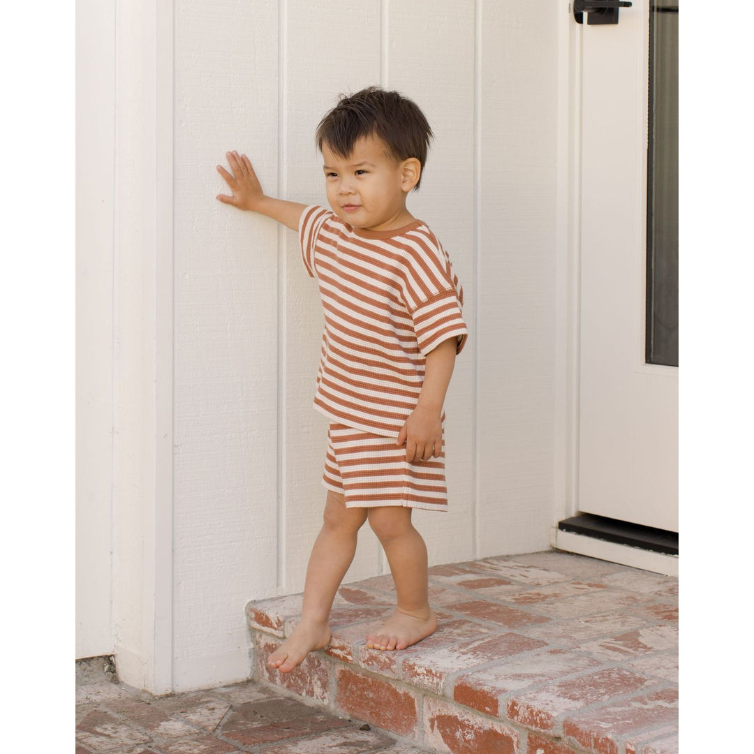 Quincy Mae Waffle Tee + Short Set - Clay Stripe Layette Quincy Mae   