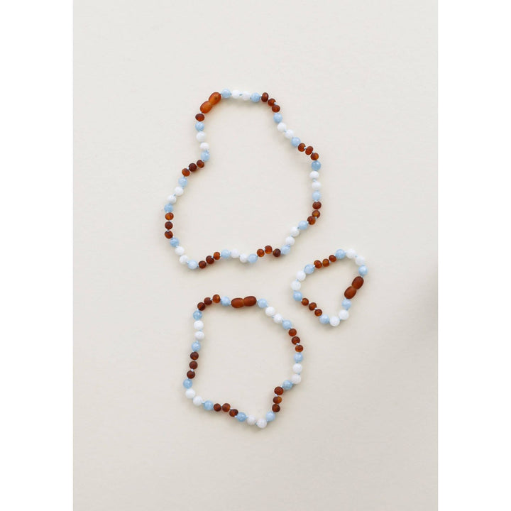 Canyon Leaf Raw Cognac Baltic Sea Amber + Moonstone + Aquamarine Gemstone Necklace Pacifiers and Teething Canyonleaf