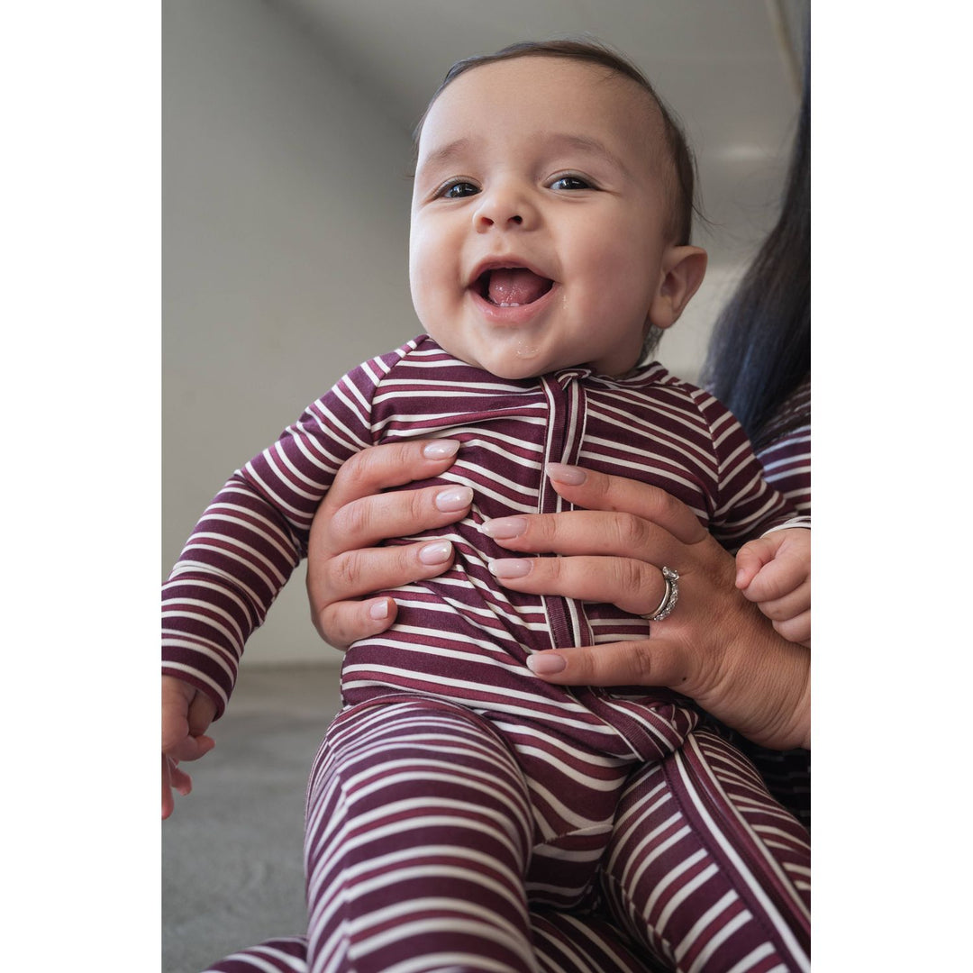 Forever French - Bamboo Zip Pajamas Maroon Stripe Pajamas Forever French Baby