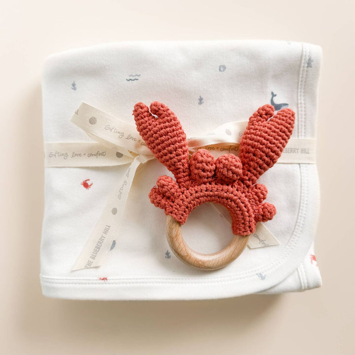 Teether Crab Crocheted Cotton Baby Gift Coastal Summer Beach Teether The Blueberry Hill