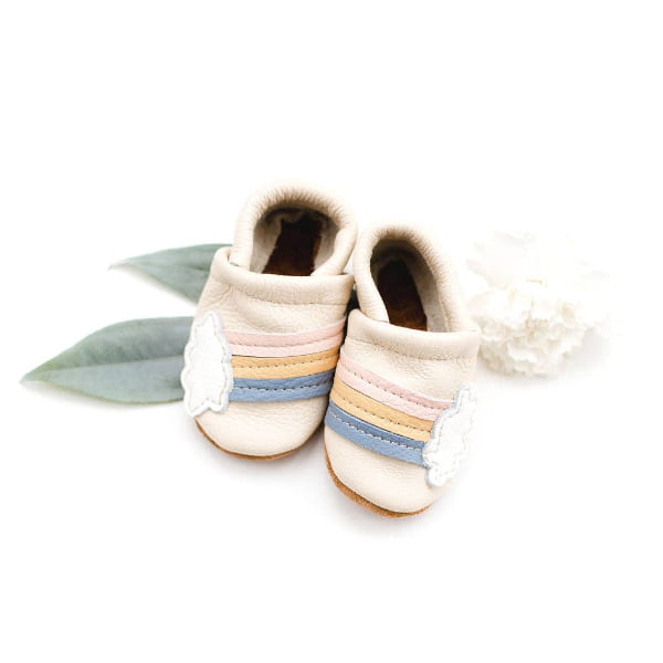 Starry Knight Rainbow on Cream Leather Moccasins Baby &amp; Toddler Shoes Starry Knight Designs