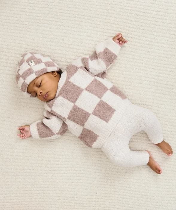 7AM Boxy Sweater - Checkers Fuzzy Ecru, Taupe Sweater 7AM