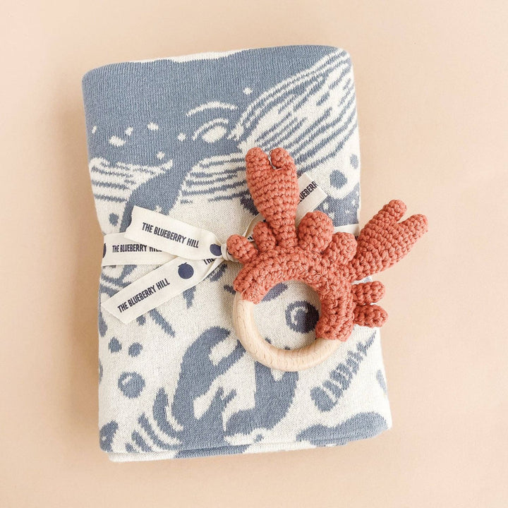Set Nautical Blanket Crab Teether Cotton Baby Gift Ocean Baby Blanket The Blueberry Hill