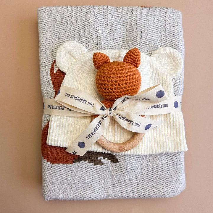 Alphabet Blanket Hat Teether Gift Set Baby Newborn Fox Baby Blanket The Blueberry Hill Blue Fox