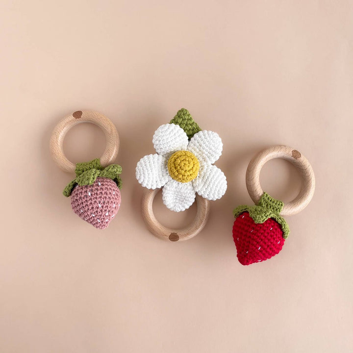 Teether Flower White Cotton Crochet Rattle Baby Toy Summer Teether The Blueberry Hill