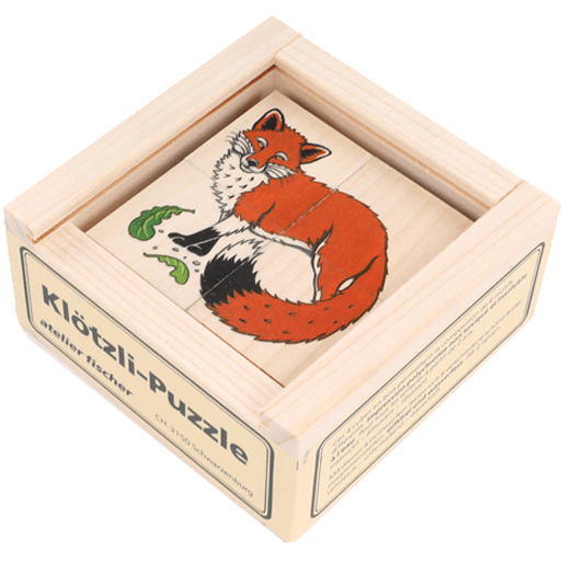 Atelier Fischer 4 Cube Puzzle Farm Animals Wooden Toys Atelier Fischer Switzerland   