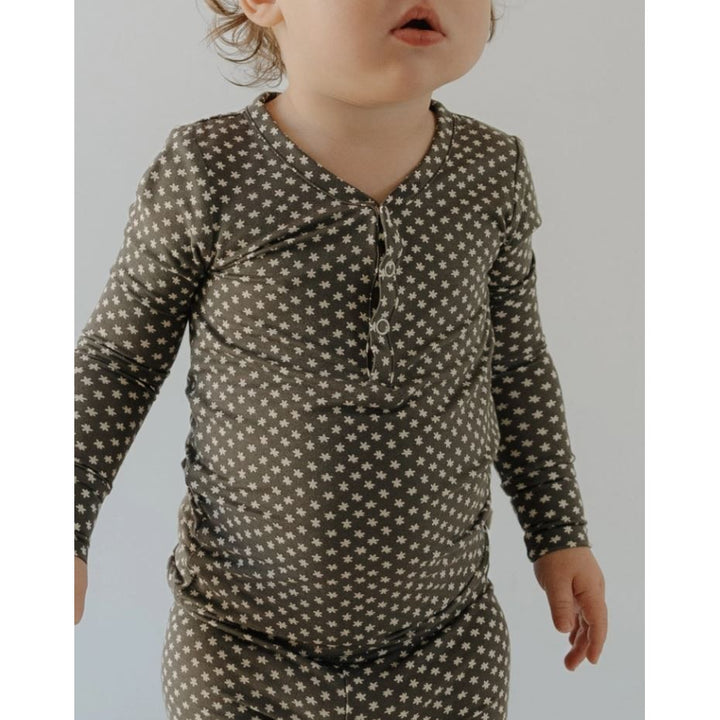 Forever French Bamboo Two Piece Pajamas - Green Flowers Toddler Clothing Forever French Baby