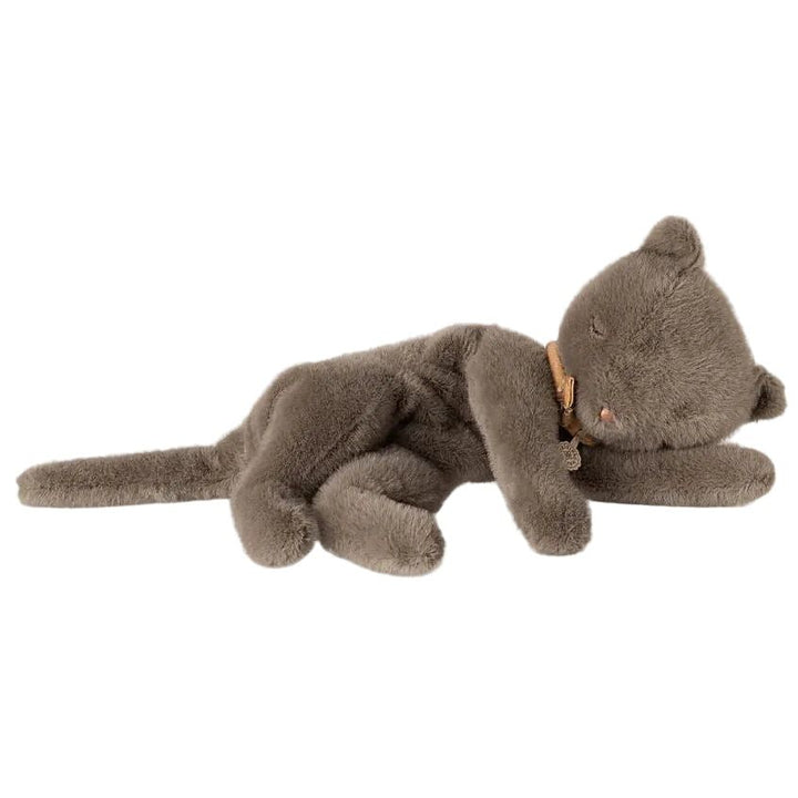 Brown plush cat toy on a white background