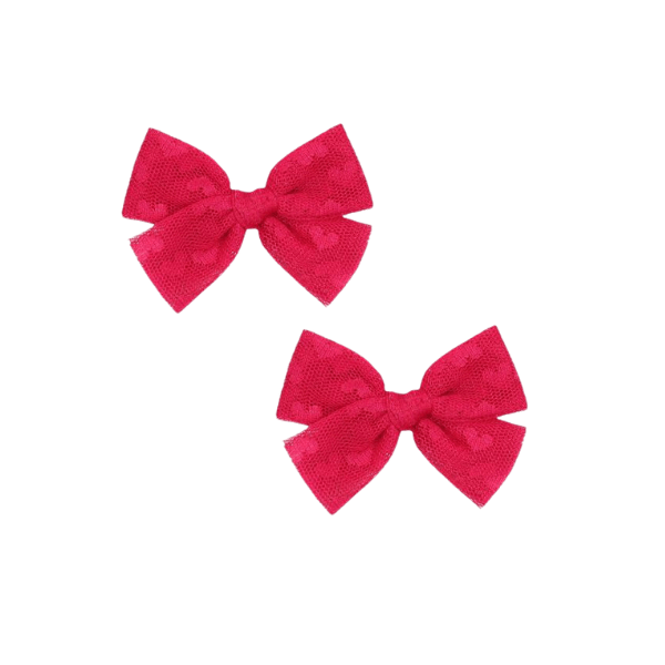 Lou Lou & Company Tulle Bow Clips - Pigtail Set Hair clip Lou Lou & Company Hot Pink Heart  