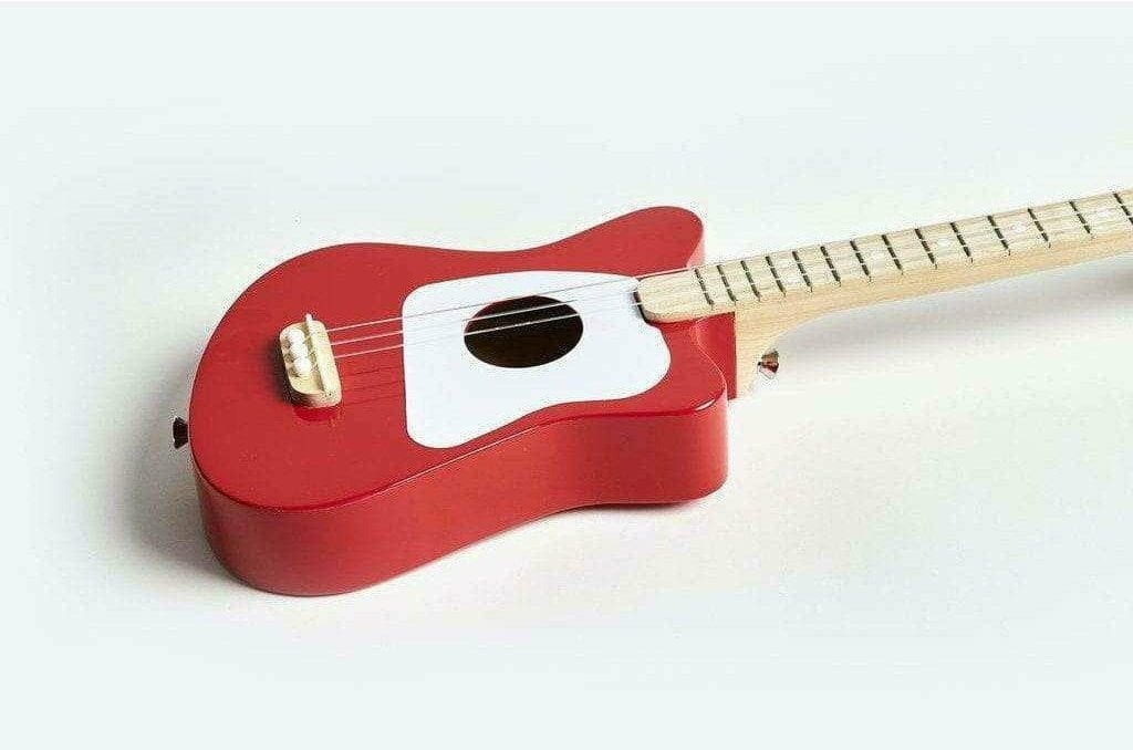 A red acoustic-electric style guitar with a white pickguard and a light natural wood neck, shown on a clean white background.