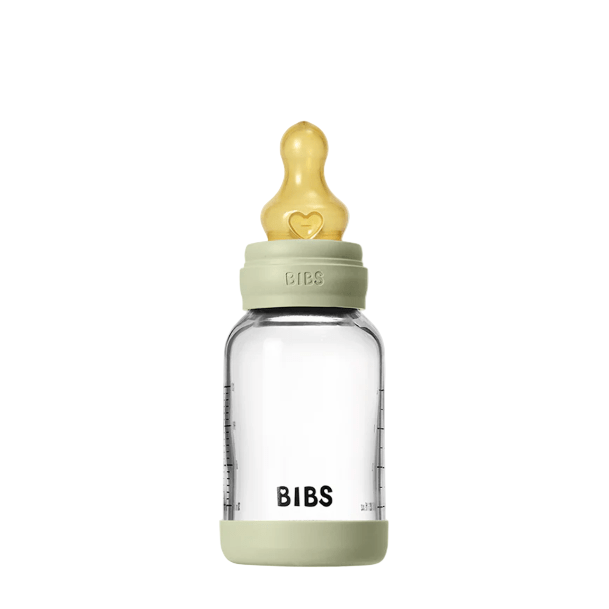 BIBS Baby 4oz Latex Glass Bottle with Bumper Bottles & Sippies BIBS USA Sage