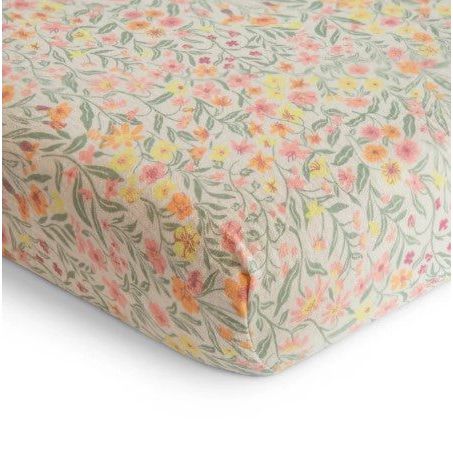 Mushie Mini Muslin Crib Sheet Baby Bedding Mushie Pastel Blooms
