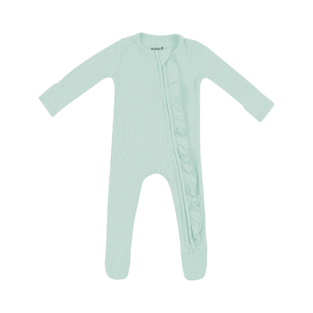 Kyte Baby Ribbed Ruffle Zippered Footie Footie Kyte Baby NB Sage 