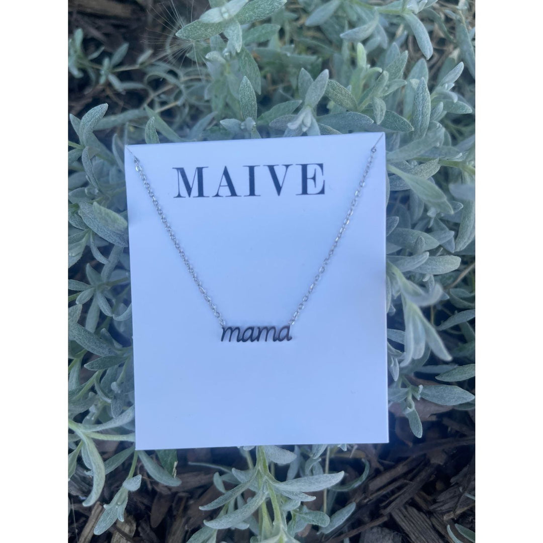Maive Jewelry- Script Mama Necklace, Silver Necklace Maive Jewelry   