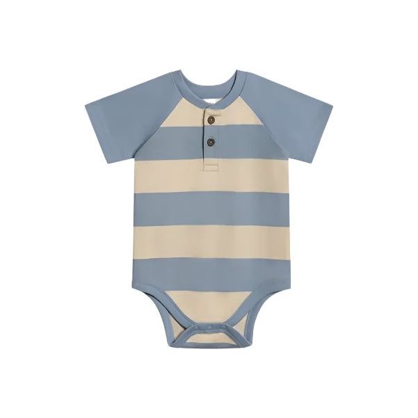 Colored Organics Sosa Raglan Henley Bodysuit - Marco Stripe / Rain + Oat Bodysuit Colored Organics