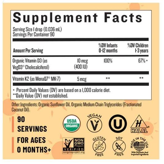 Organic Baby Vitamin D3&amp;K2 Liquid Drops Supplements &amp; Remedies Legendairy Milk
