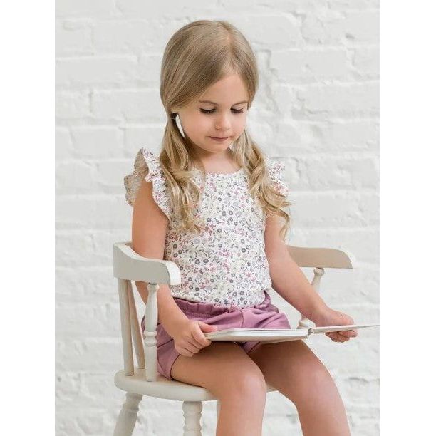 Colored Organics Ella Ruffle Sleeve Tank - Giada Floral / Lilla Tops Colored Organics