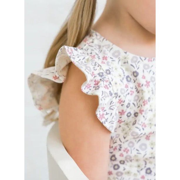 Colored Organics Ella Ruffle Sleeve Tank - Giada Floral / Lilla Tops Colored Organics