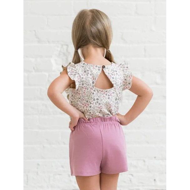 Colored Organics Ella Ruffle Sleeve Tank - Giada Floral / Lilla Tops Colored Organics