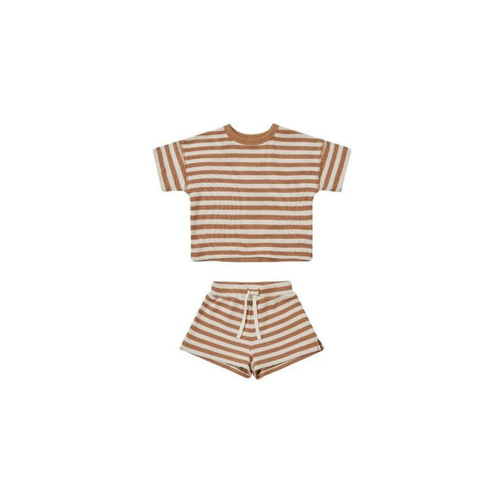 Quincy Mae Waffle Tee + Short Set - Clay Stripe Layette Quincy Mae   