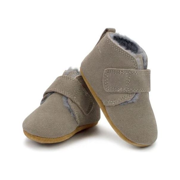 Zutano Leather Furry Lined Baby Shoe Footwear Zutano Gray 6 Months 