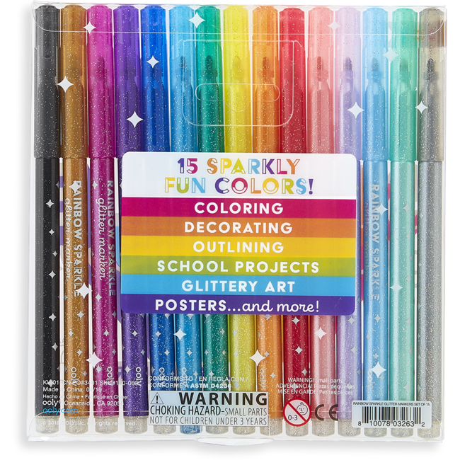 Ooly Rainbow Sparkle Glitter Markers: Set of 15 Markers Ooly   