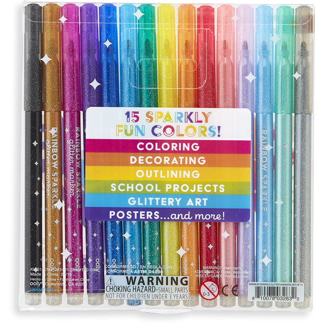 Rainbow Sparkle Glitter Markers - Set of 15