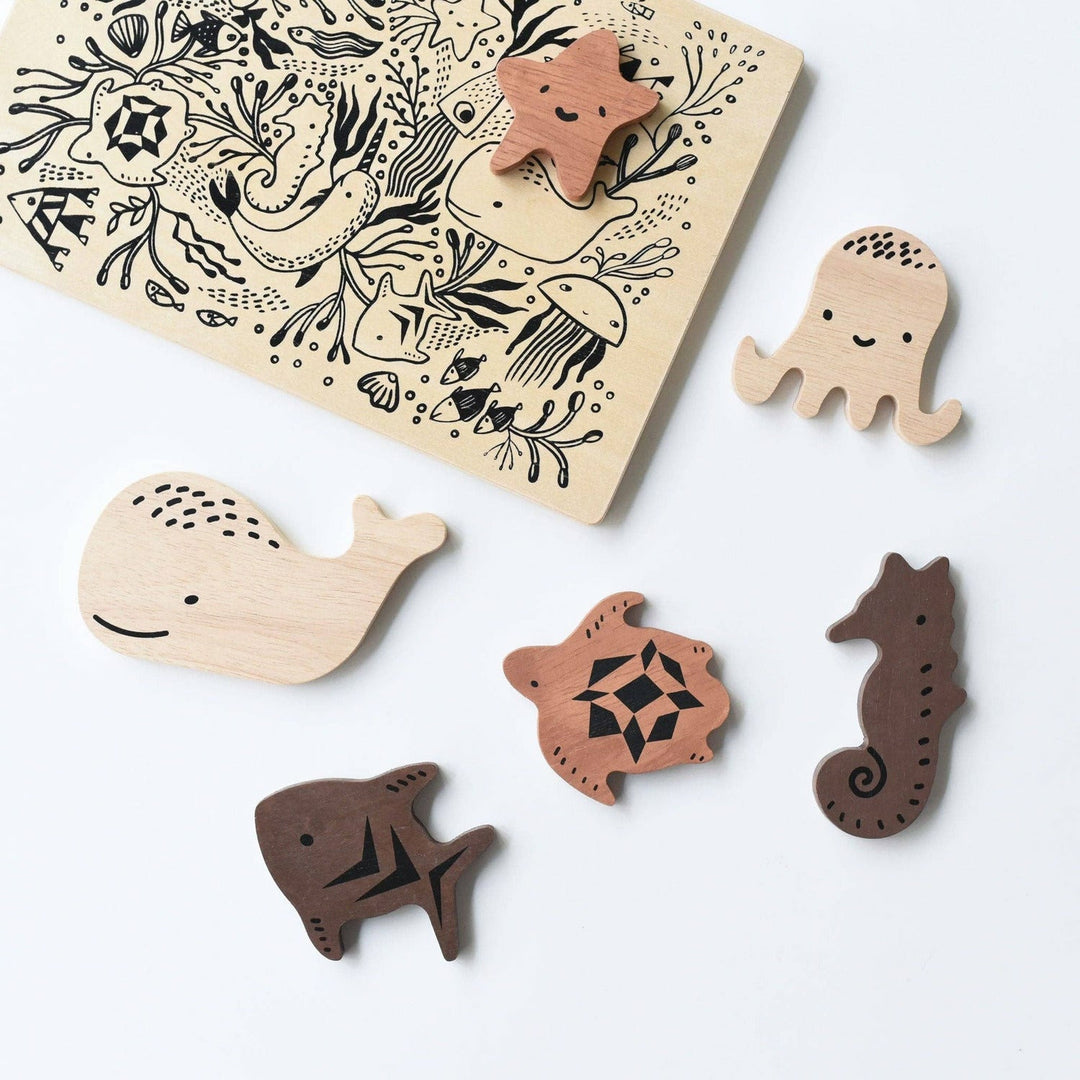 Wee Gallery Wooden Tray Puzzle - Ocean Animals 2nd Edition Wooden Toys Wee Gallery   