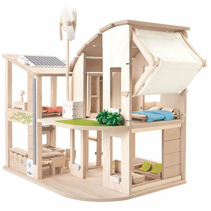 Plan Toys Green Dollhouse with Furniture Dollhouses and Access. Plan Toys   