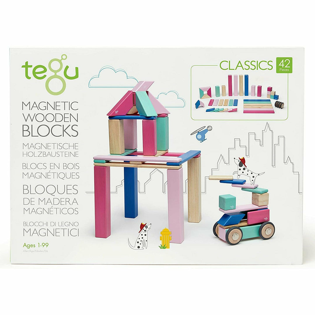 42 Piece Magnetic Wooden Block Set: Blossom Wooden Toys Tegu   