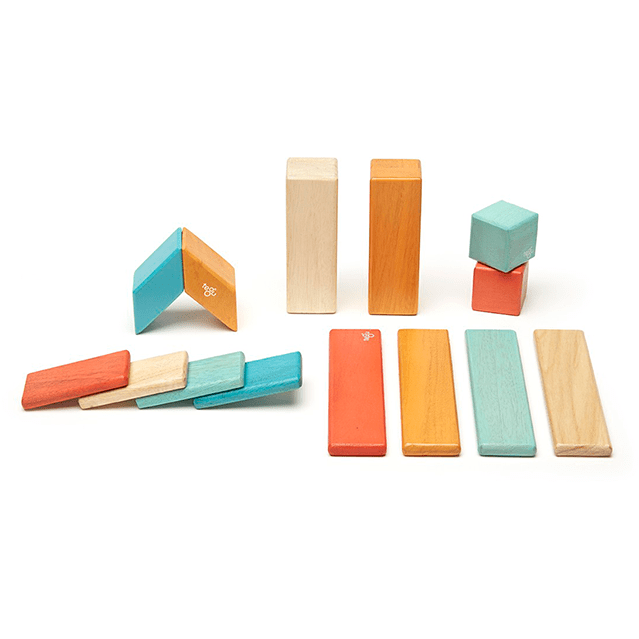 14 Piece Magnetic Wooden Block Set Sunset The Natural Baby Company