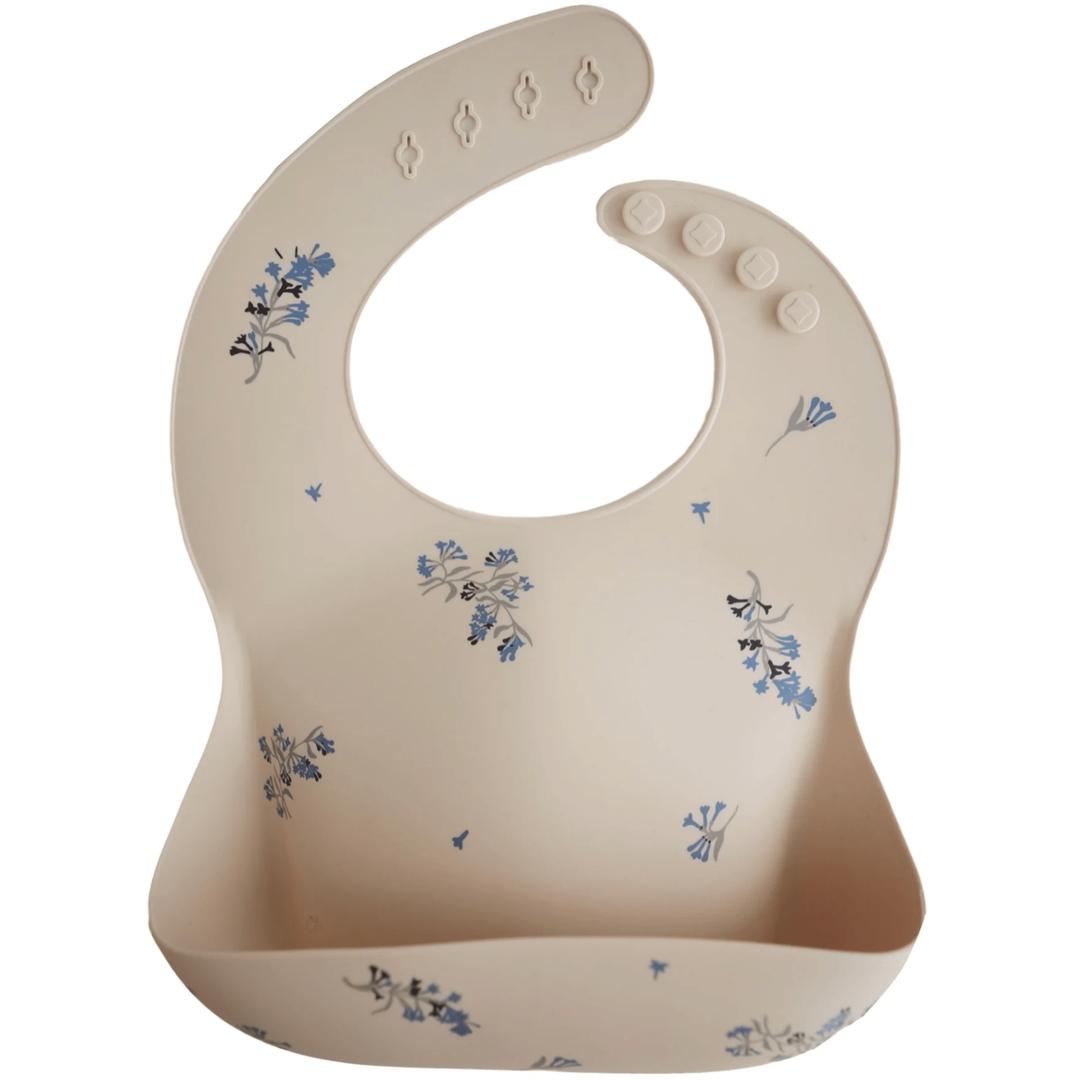 Mushie Silicone Baby Bib Mealtime Mushie Lilac Flowers  