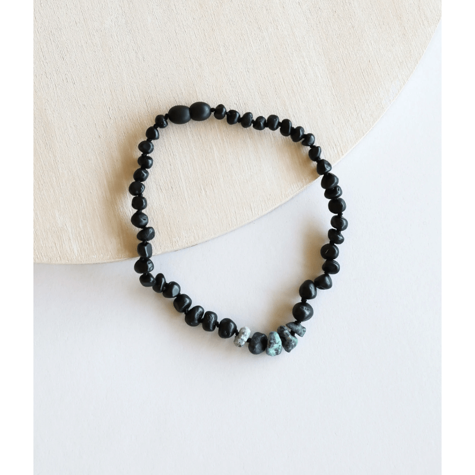 Canyonleaf Kids Raw Black Amber and Turquoise Jasper Necklace Pacifiers and Teething Canyonleaf   