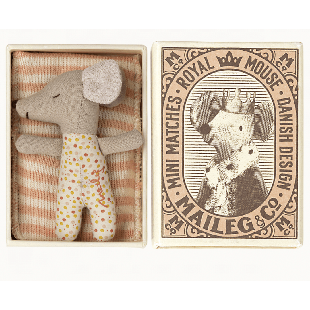 Maileg Sleepy Wakey Baby Mouse In Matchbox- Rose Mice Maileg   