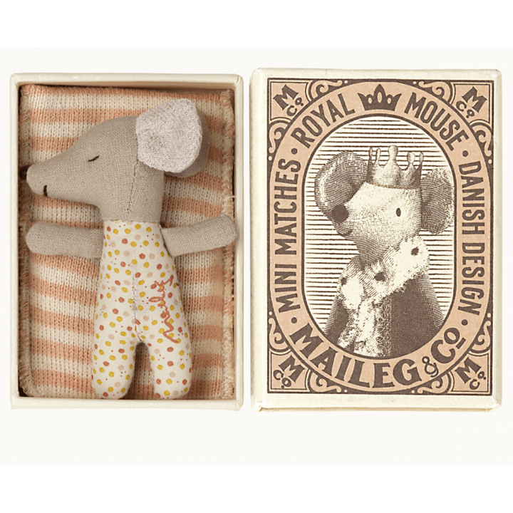 Maileg Sleepy Wakey Baby Mouse In Matchbox- Rose Mice Maileg   
