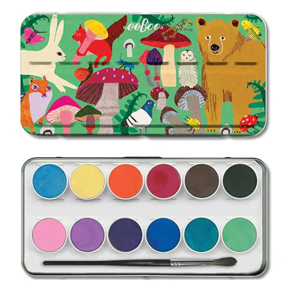 Baby Eeboo eeBoo Mushroom 12 Watercolors Tin – Vibrant Paint Set - The Natural Baby