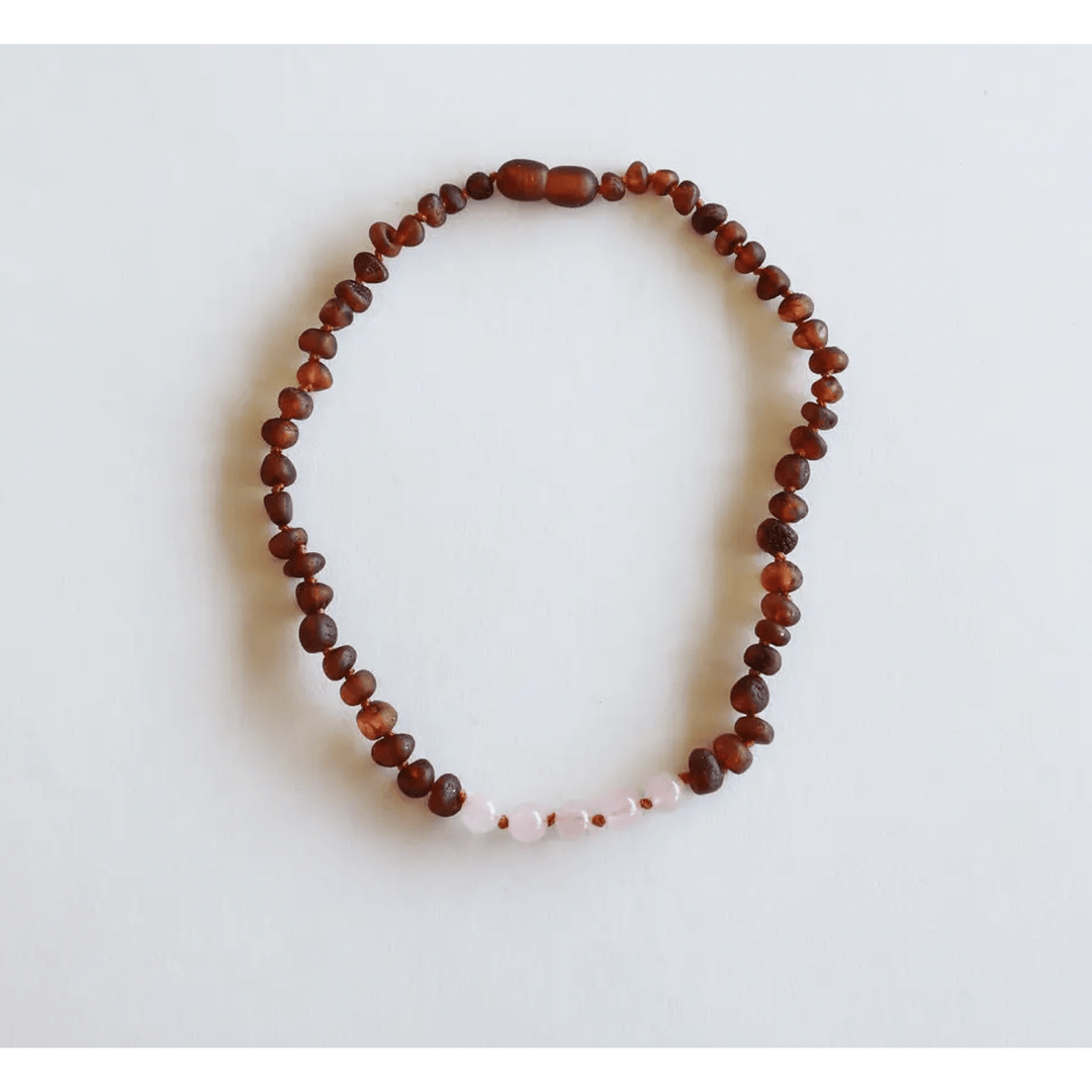 Kids Raw Cognac Amber Rose Quartz Necklace The Natural Baby