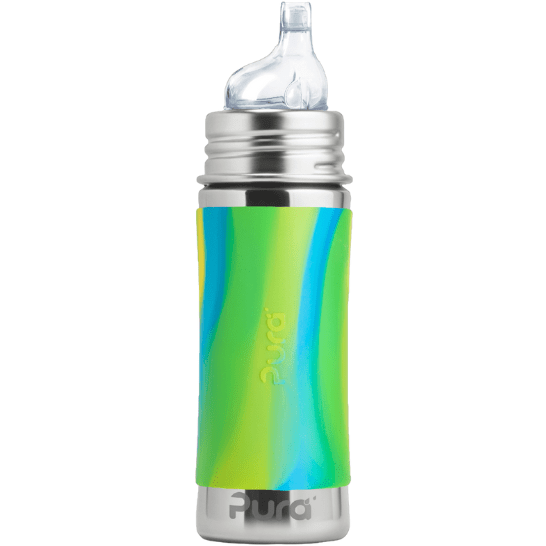 Pura Non Insulated Sippy Cup w/ Sleeve -Aqua Swirl Bottles & Sippies Pura Stainless   