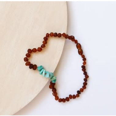 Canyonleaf Kids Raw Cognac Amber + Amazonite Necklace Pacifiers and Teething Canyonleaf   
