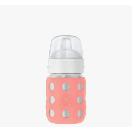 Lifefactory 8oz Stainless Steel Baby Bottle with Soft Silicone Sippy Spout, Grey