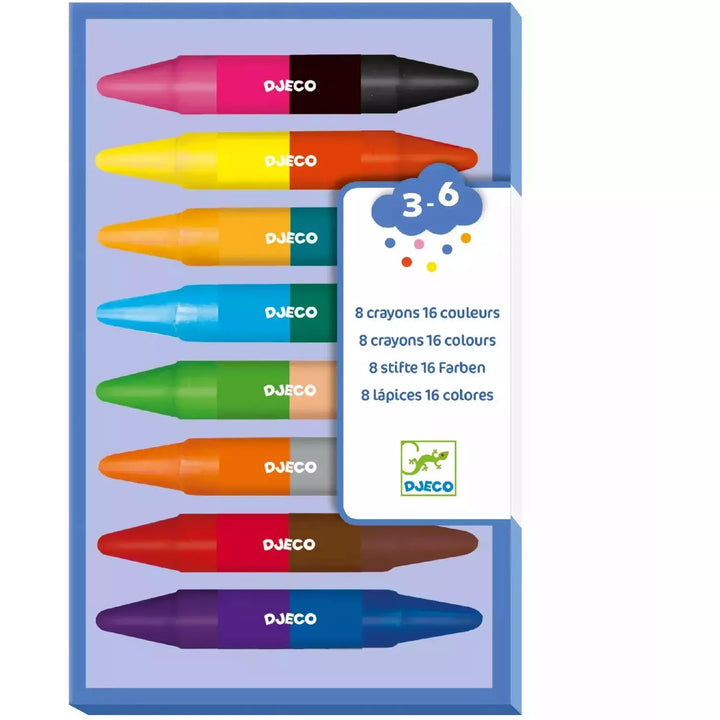 Djeco 8 Twin Double-Ended Crayons for Little Hands Art Kit Djeco   