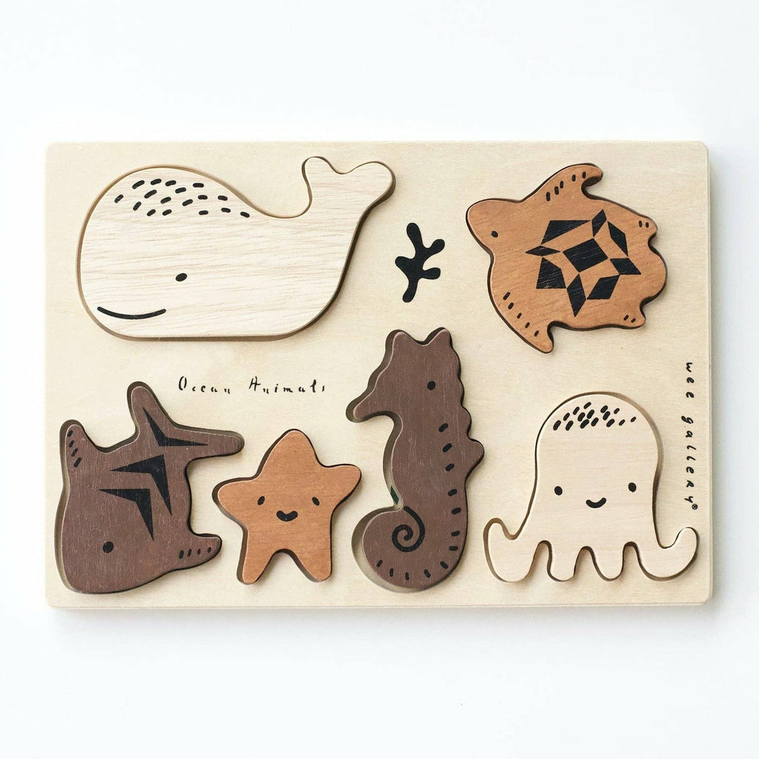 Wee Gallery Wooden Tray Puzzle - Ocean Animals 2nd Edition Wooden Toys Wee Gallery   