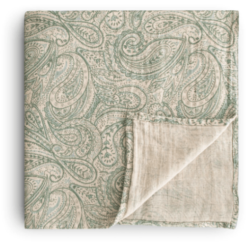Mushie Muslin Swaddle Blanket Swaddles & Blankets Mushie Green Paisley  
