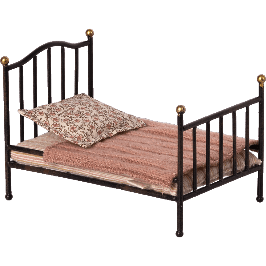 Maileg Vintage Bed Mouse- Anthracite Dollhouses and Access. Maileg   