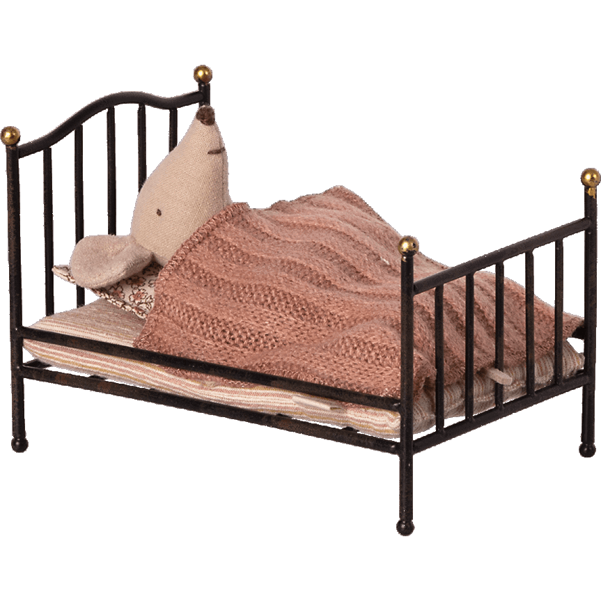 Maileg Vintage Bed Mouse- Anthracite Dollhouses and Access. Maileg   