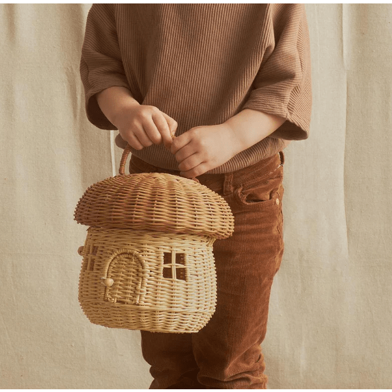 Olli Ella Rattan Mushroom Basket- Natural Dollhouses and Access. Olliella   