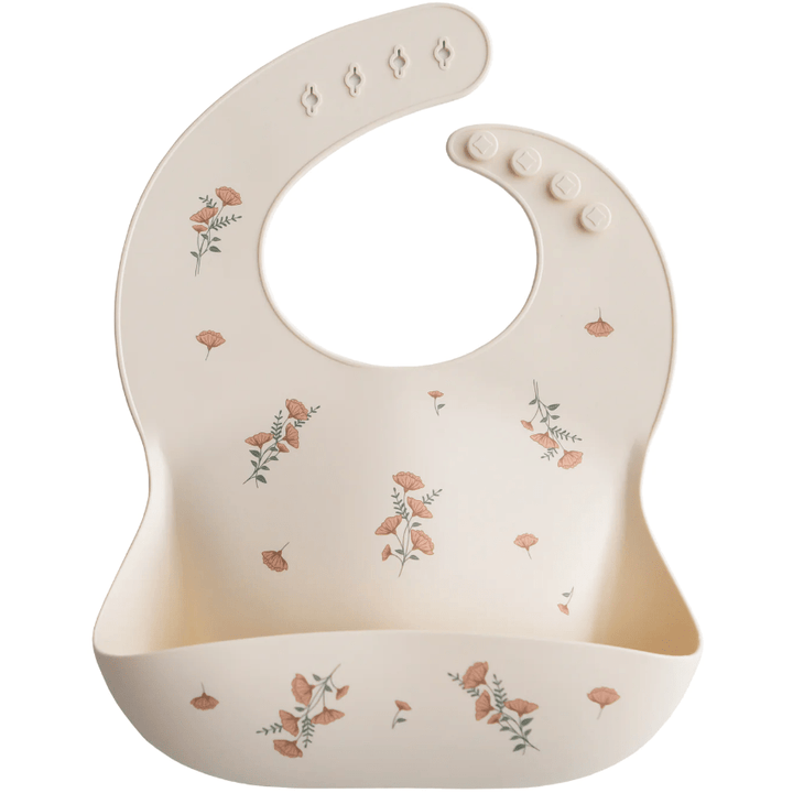 Mushie Silicone Baby Bib Mealtime Mushie Pink Flowers  