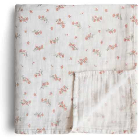 Mushie Muslin Swaddle Blanket Swaddles & Blankets Mushie Pink Plowers  